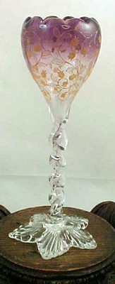 Antique Bohemian Moser Purple Amethyst Hand Painted Enamel Floral Art Glass Vase...