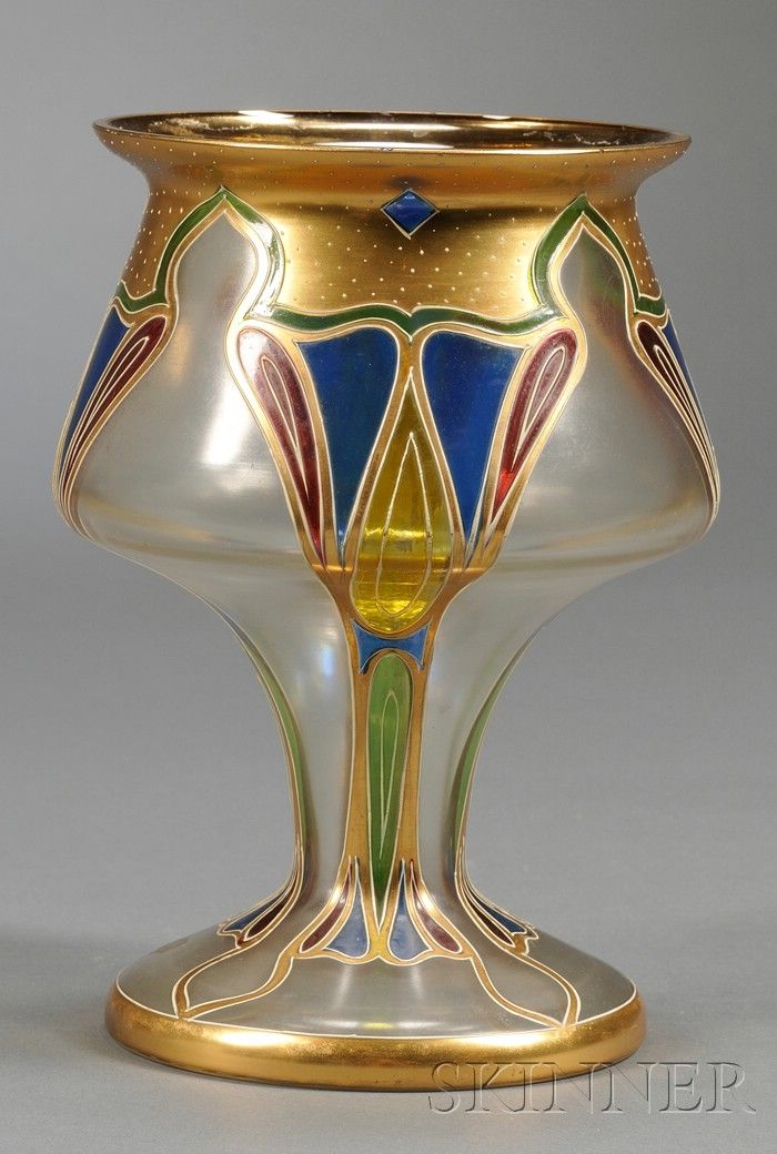 Art Nouveau Enameled Art Glass Vase Enameled glass Possibly Lobmeyer, Austria, l...