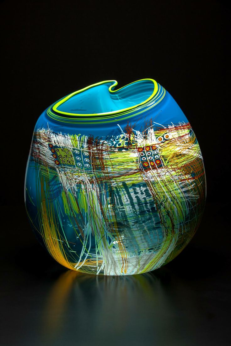 Dale Chihuly, Turquoise Soft Cylinder with Lime Lip Wrap...