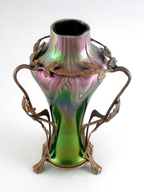 Exceptional Circa 1890 Jugendstil Loetz Vase In Metal Art Nouveau from the-vault...