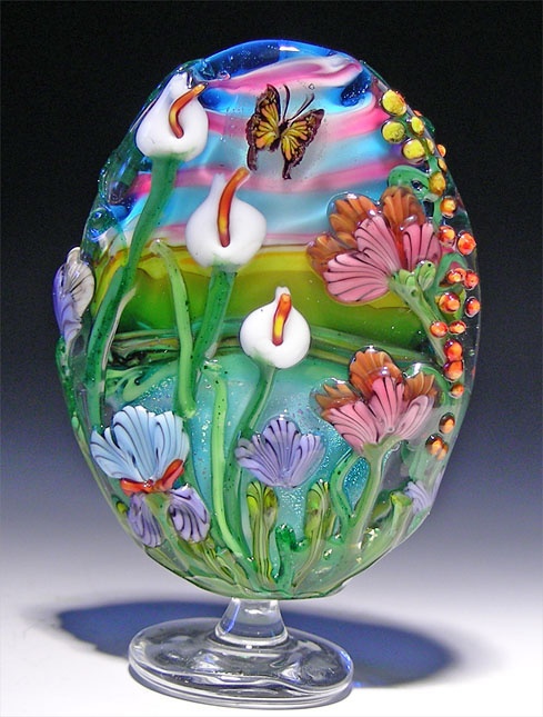 Landscape bead with calla lilies and iris