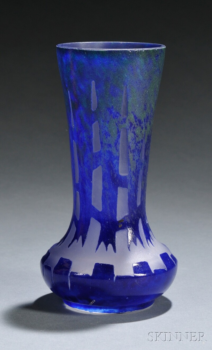 Le Verre Francais Chicorees Cameo Glass Vase, Designed by Charles Schneider, Fra...
