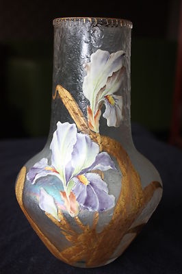 Legras Art Nouveau Mont Joye Great Antique French Enamel Painted Glass Vase...
