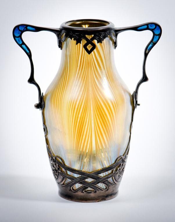 Loetz Vase with Plique a jour Silver Mounts ~ Art Nouveau