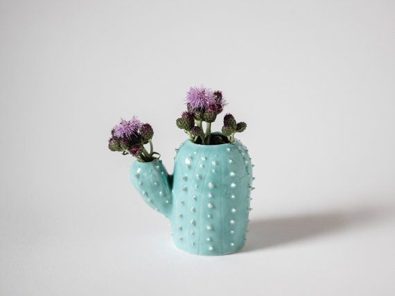 SALES- 50% discount- Modern small spiky vase / cactus shaped sucullent planter / flower pot /white matte / saguaro cactus/ arizona cactus