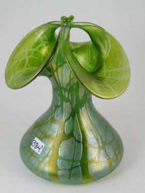 Unusual green loetz art glass vase