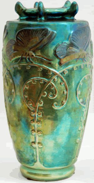 Zsolnay Eosin Art Nouveau Vase 'Butterflies on Stems'.