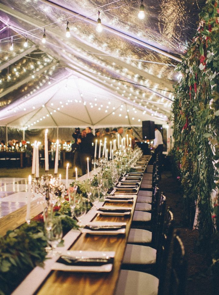 Elegant Fall Backyard Wedding & very organic & natural with the farm tables and greenery