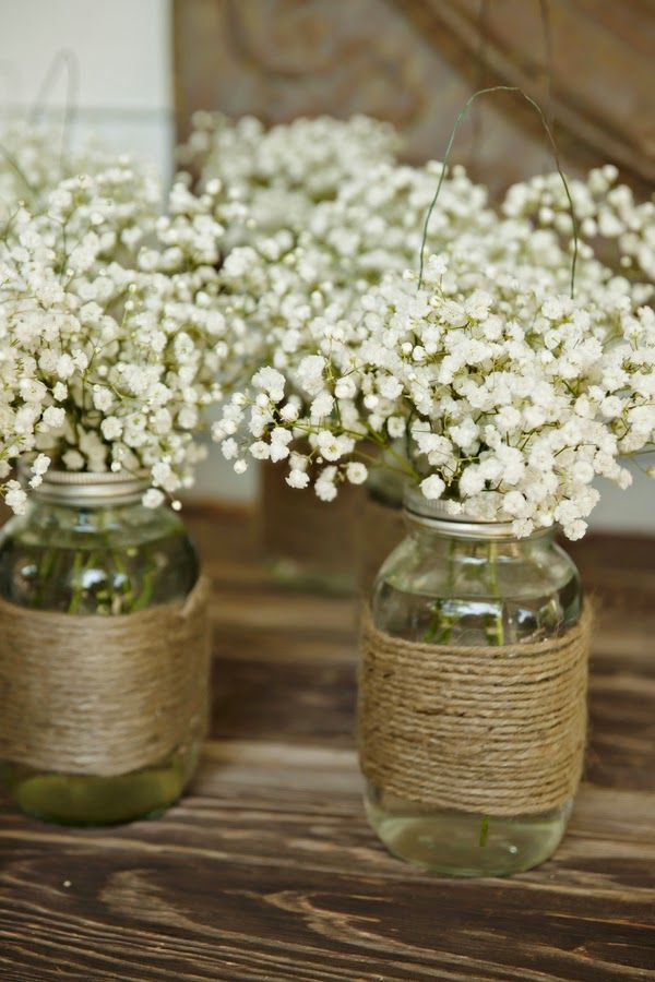 canning jar with jute and baby's breath!
