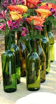 wine bottles turned into vases....