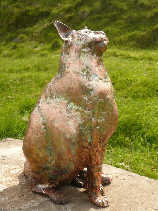 L copper #sculpture by #sculptor Lynn Mahoney titled: 'pussy cat pussy cat where...