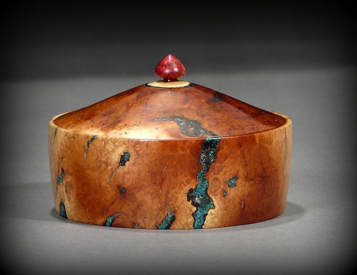 Manzanita Burl keepsake box with turquoise inlay, by New England woodturner Ray ...