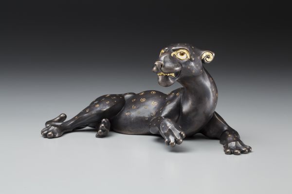 Bronze,fossil mammoth ivory, gold,amber Cats sculpture by artist Timothy Nimmo t...