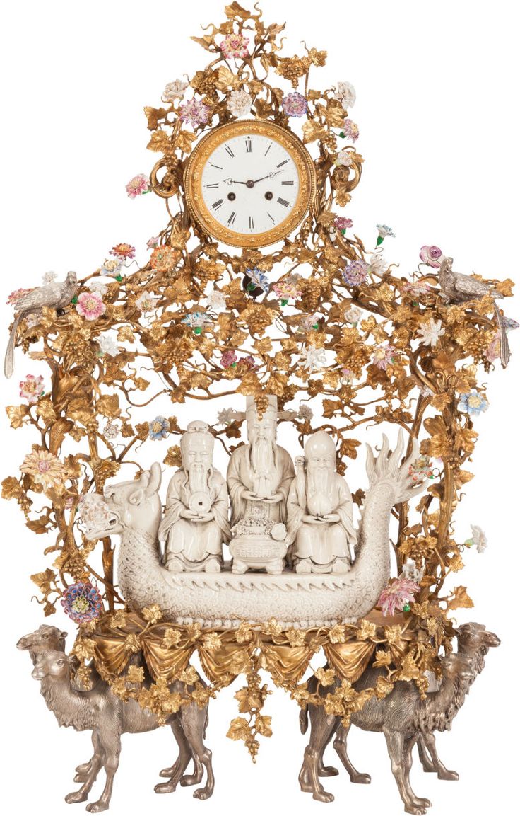 A Louis XV-Style Blanc de Chine, Gilt and Silvered Bronze Figural Clock: Scholar...
