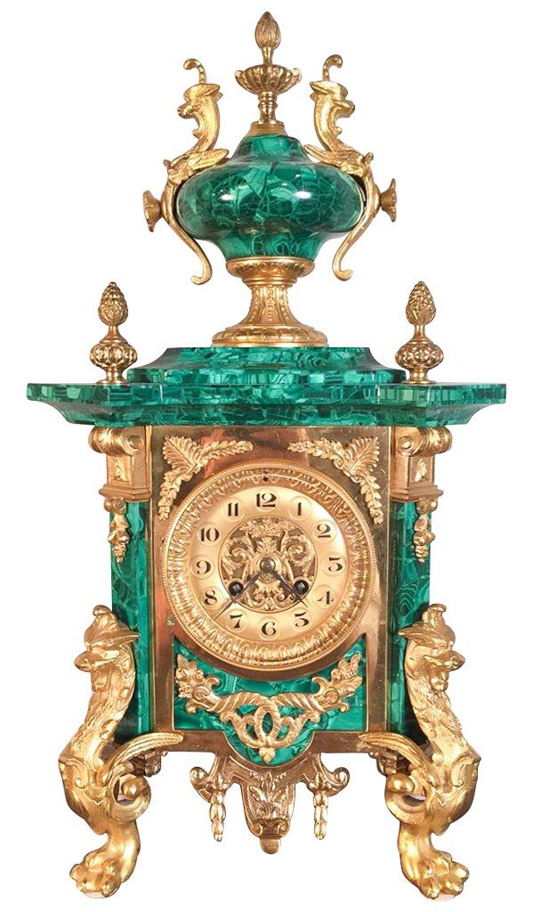 Fine 19th C. French Malachite Mantel Clock