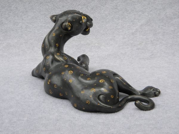 Bronze,fossil mammoth ivory, gold,amber Cats sculpture by artist Timothy Nimmo t...