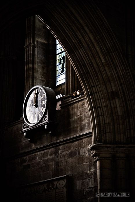 A clock inside Ripon Cathedral in North Yorkshire, England