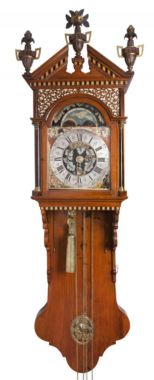 A very rare Dutch Frisian stained elmwood musical wall clock Klaas Andriese circ...