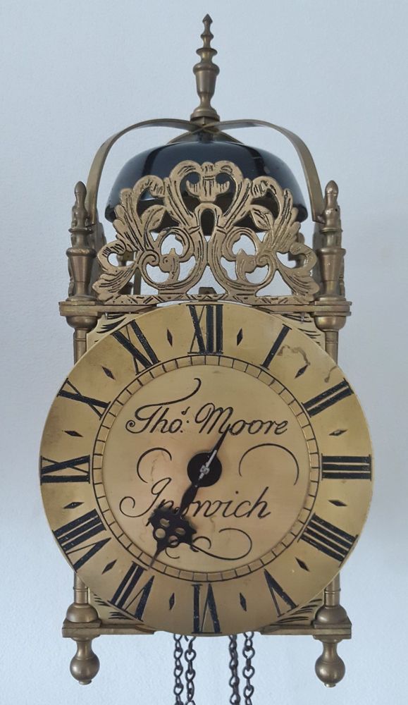 English Lantern Clock Cromwell Style 1 day Brass Movement Pendulum Iron Weight