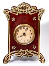 French Art Nouveau clock ~ Wood and brass