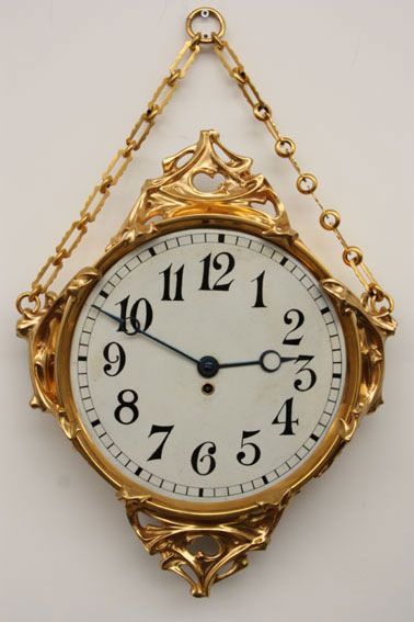 Hector Guimard (1867-1942) - Wall Clock.  Gilt Bronze with Enamel Dial. France. ...