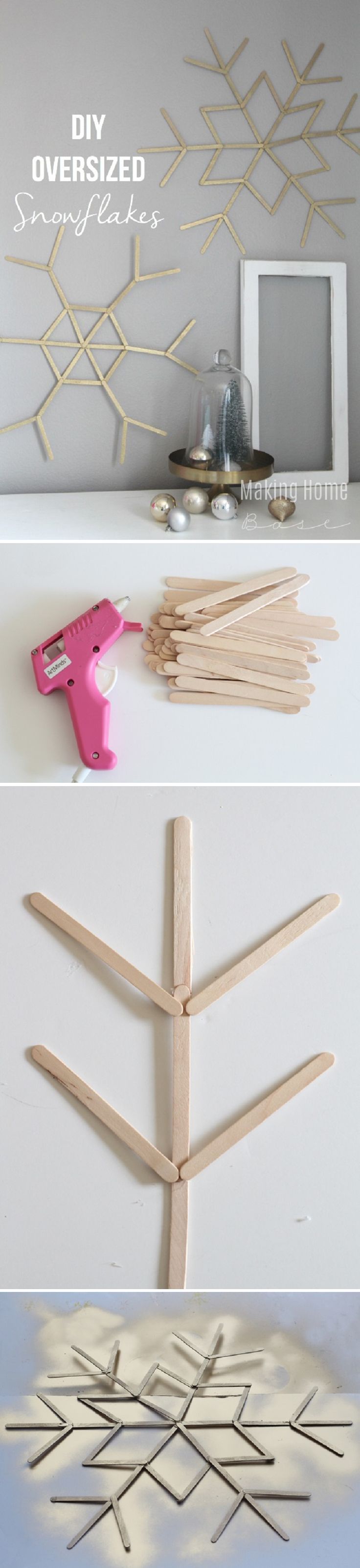 DIY Oversized Snowflakes from popsicle sticks