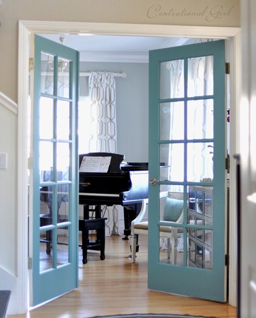 DIY painted french doors- Great place to bring in some color- Tips and Tricks