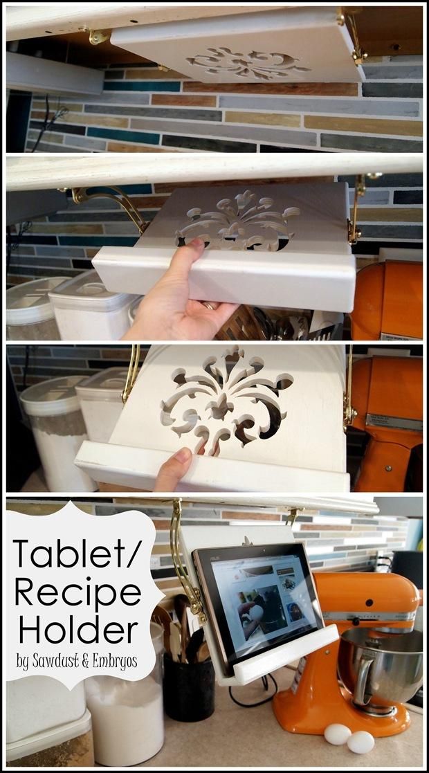DIY Tablet (or Recipe Book) Holder for under cabinet. A great way to keep your t...