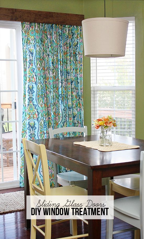 DIY Window Treatment for Sliding Glass Doors!  Amy Butler Fabric turned into lin...