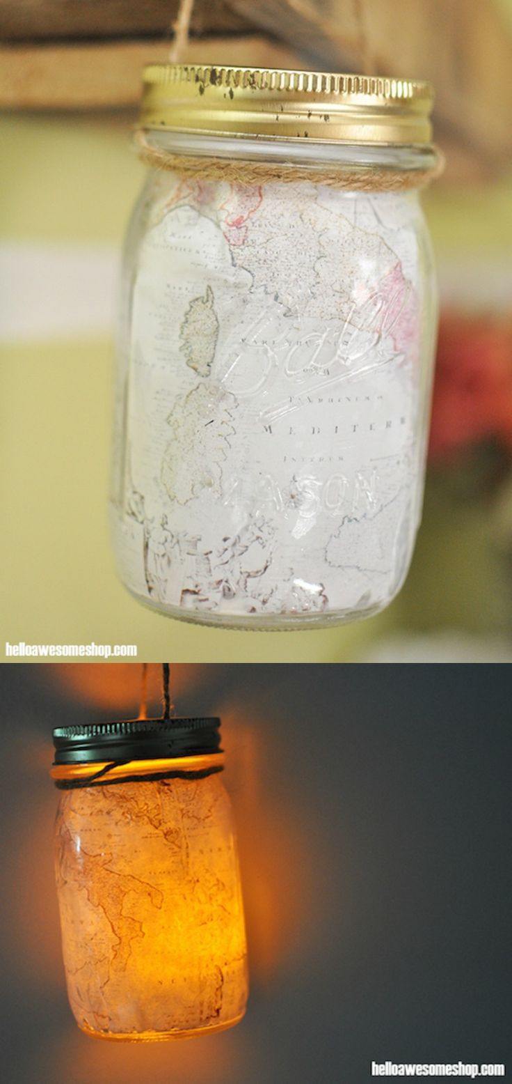 Grab some map printouts and your Mod Podge, and make the cutest mason jar craft ...