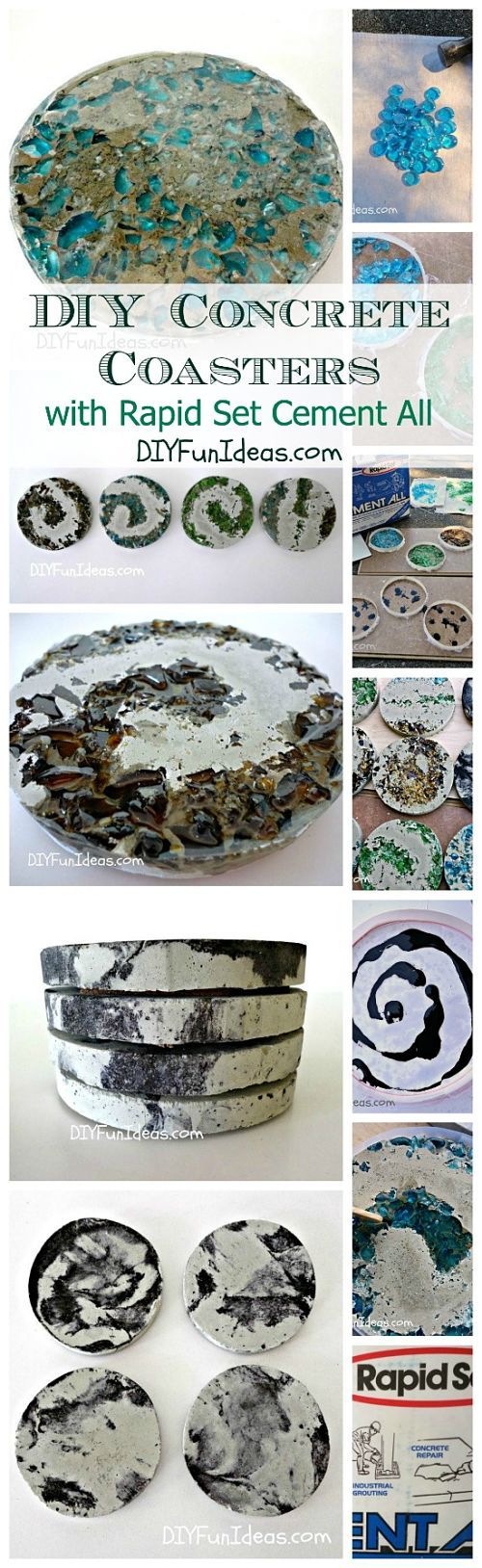HOW TO MAKE CRUSHED GLASS & TIE-DYE CONCRETE COASTERS! from DIYFunIdeas.com