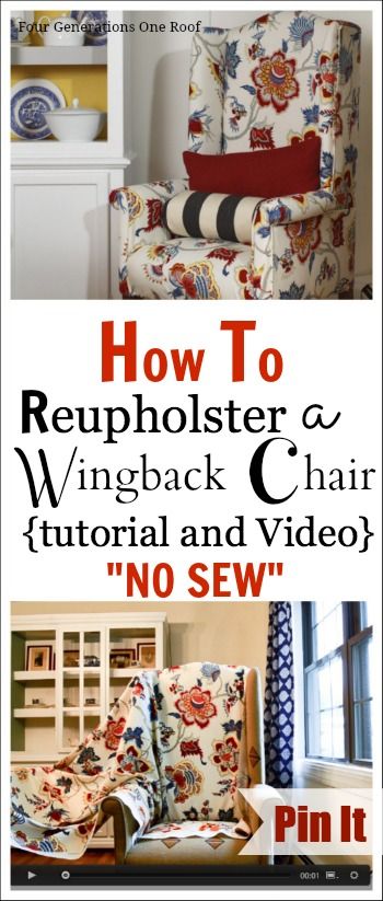 How to reupholster a chair {tutorial + video} NO SEW www.fourgeneratio...