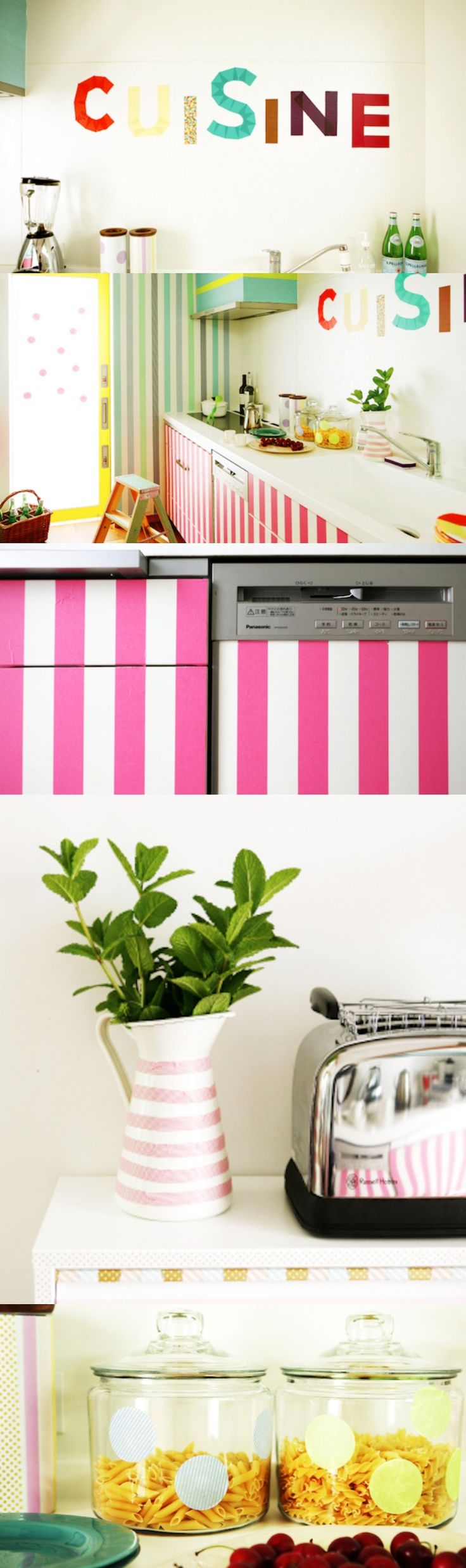 How to washi tape your kitchen - so many great ideas for decorating!