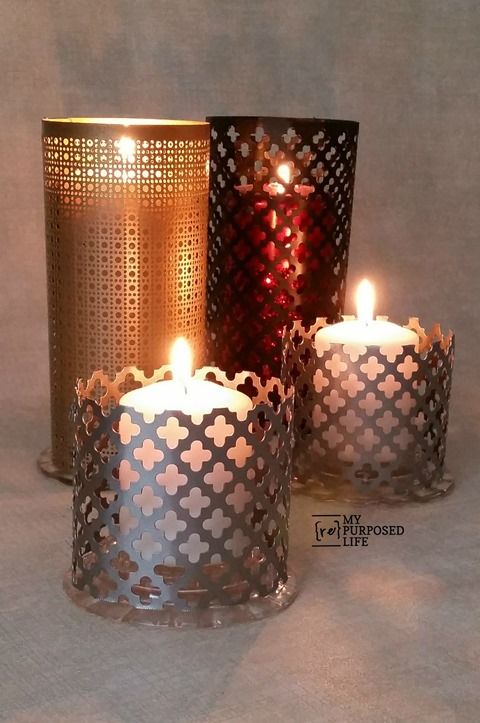 Make your own decorative sheet metal candle lanterns.  The sheets of metal are a...