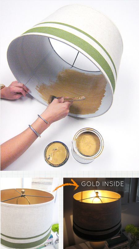 Old lamp shade? Give it a makeover with paint! We love the surprise of using met...