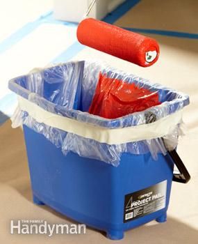 Replace your paint roller with a pail to prevent spills and simplify cleanup!