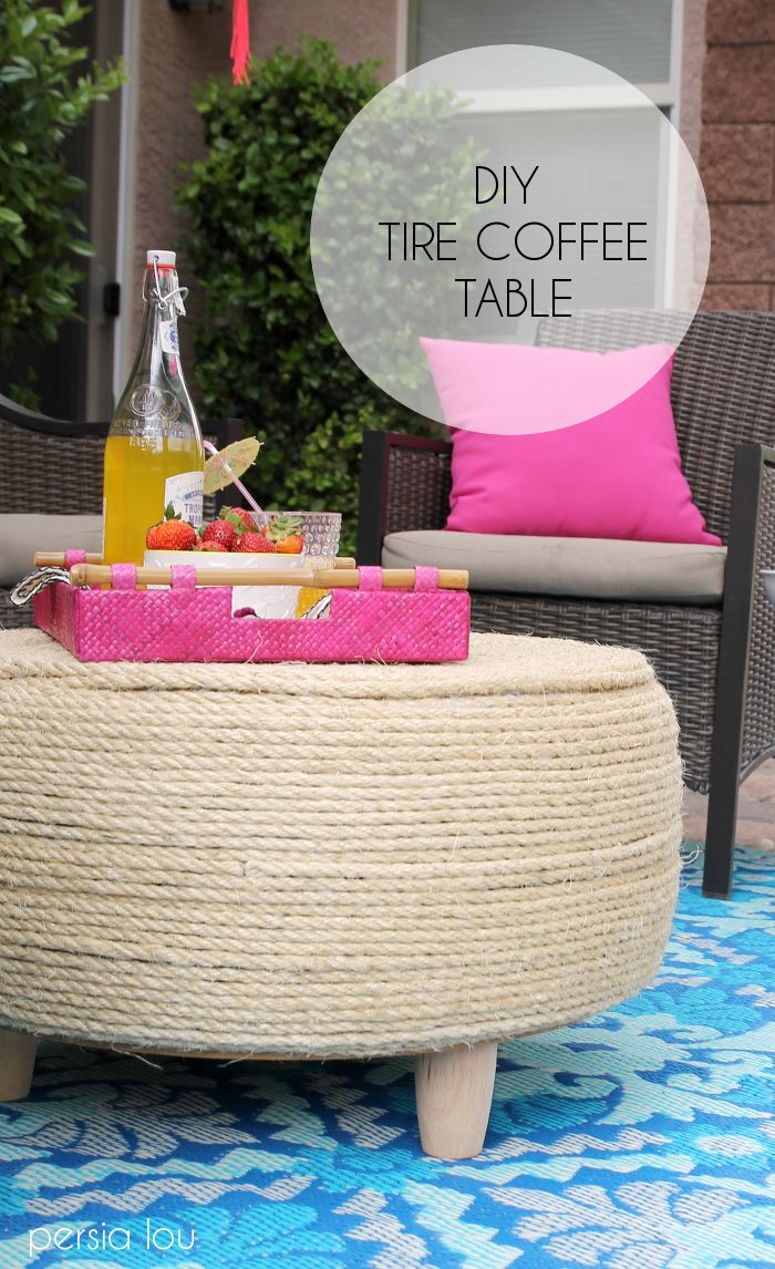 Turn an old tire into a coffee table for your patio! DIY Tire Coffee Table