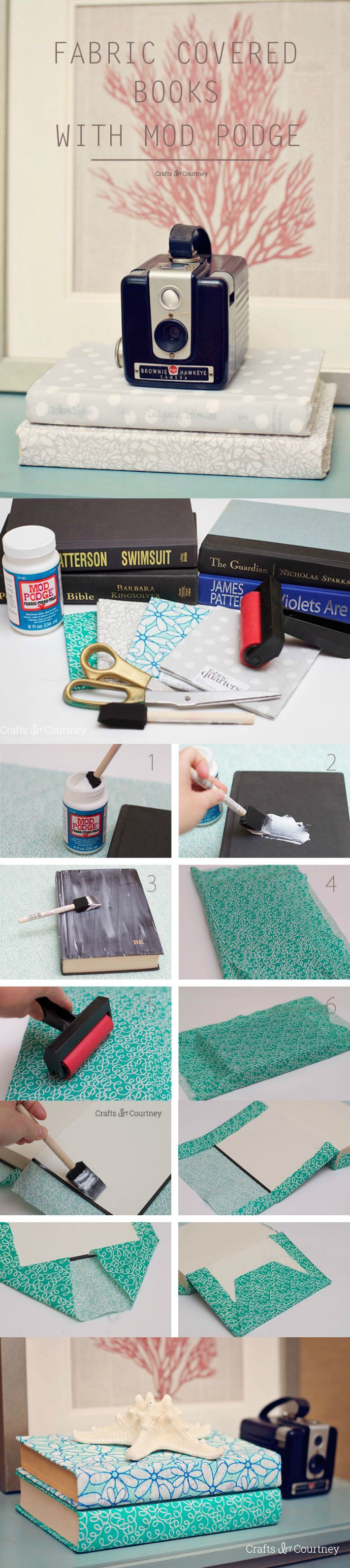 Use a special Mod Podge formula to create these fabric covered books - perfect f...