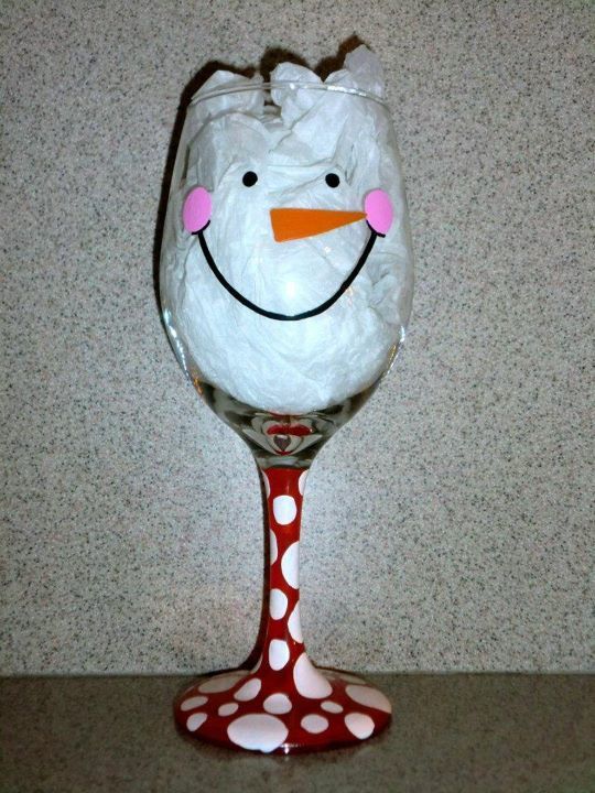 Snowman Hand Painted Wine Glass