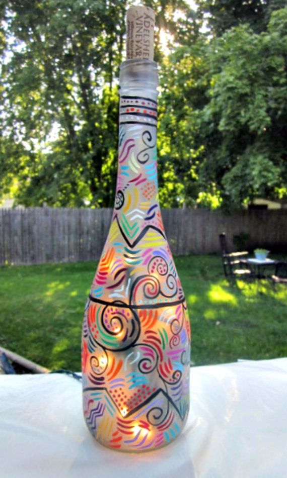 Wine Bottle Light Night Light Hand Painted Wine by GlassGaloreGal, $22.00