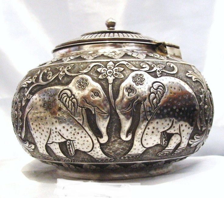 Antique Solid Silver Persian/Indian lidded box, early 1900's. Adorned with b...
