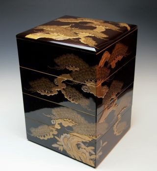 Exquisite Antique Japanese Lacquered Wood Jubako Edo Taka - Makie Stacking Boxes