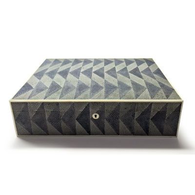 Large Shagreen Box with Navy and Grey Arrow Pattern