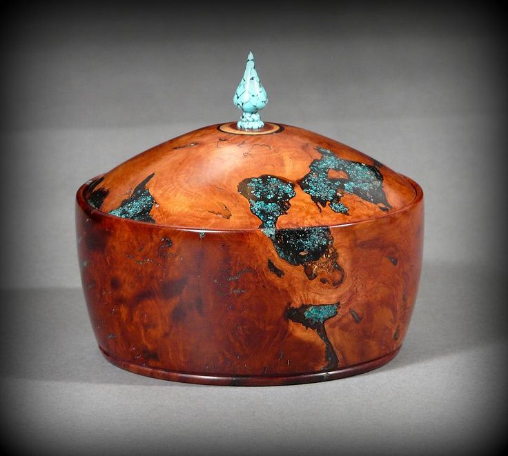 Manzanita Burl keepsake box with turquoise inlay, by New England woodturner Ray ...