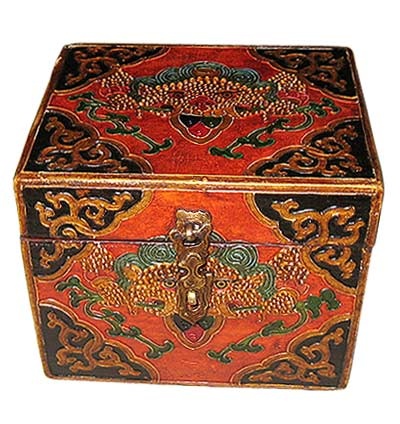 Tiny painted antique Tibetan box