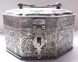 Vintage Big Betel Box Copper Tin Coated Hand Forged and Hand Engraving
