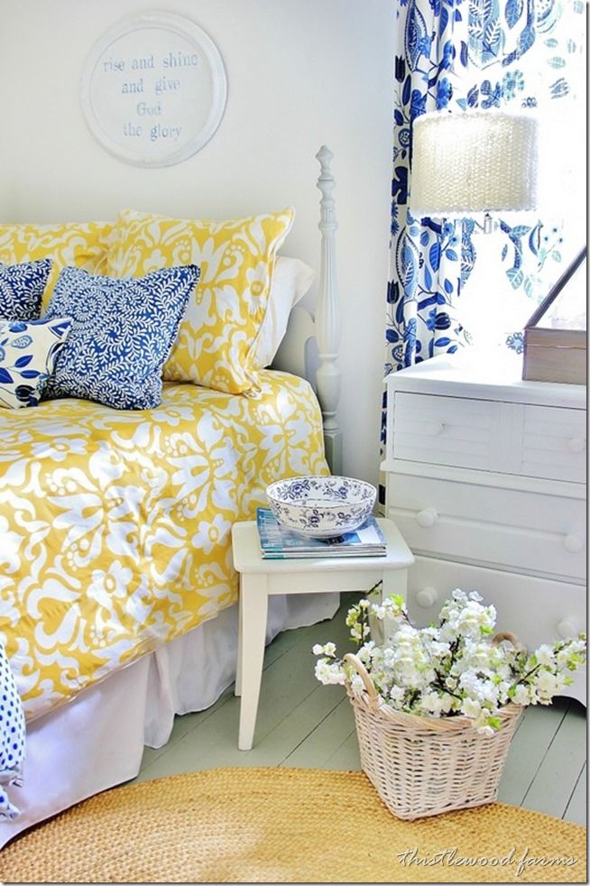 Blue and Yellow Farmhouse Bedroom ...tons of decorating ideas and inspiration