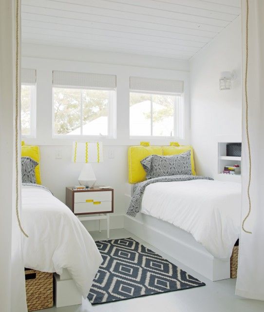 Grey and yellow guest bedroom