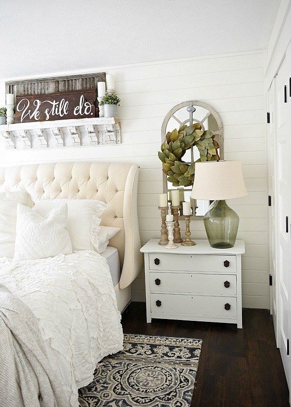 Neutral master bedroom - Nightstand makeover with magnolia home paint in one hor...