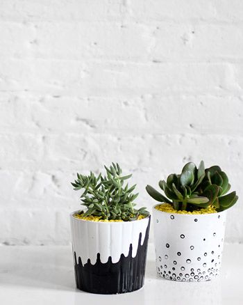 DIY Black and White Planters